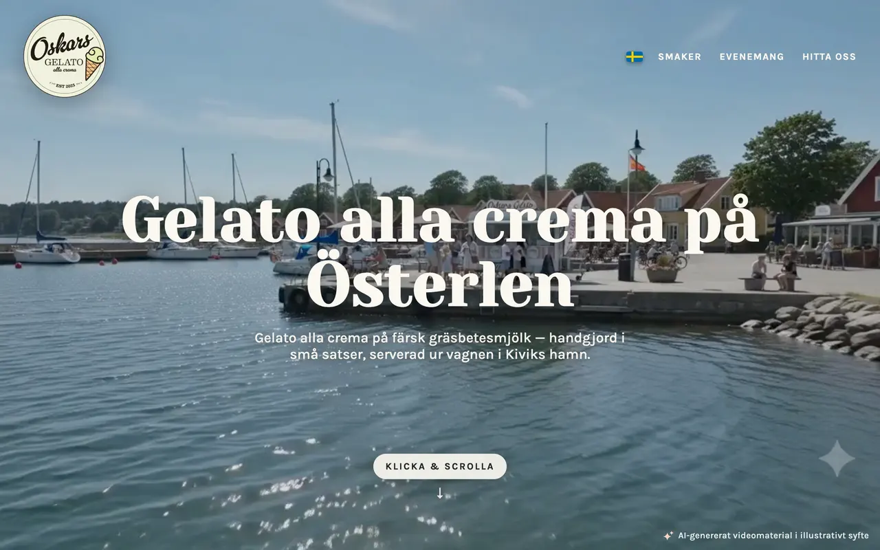 Le site Oskars Gelato, du film du port aux parfums puis à la charrette de Kivik.